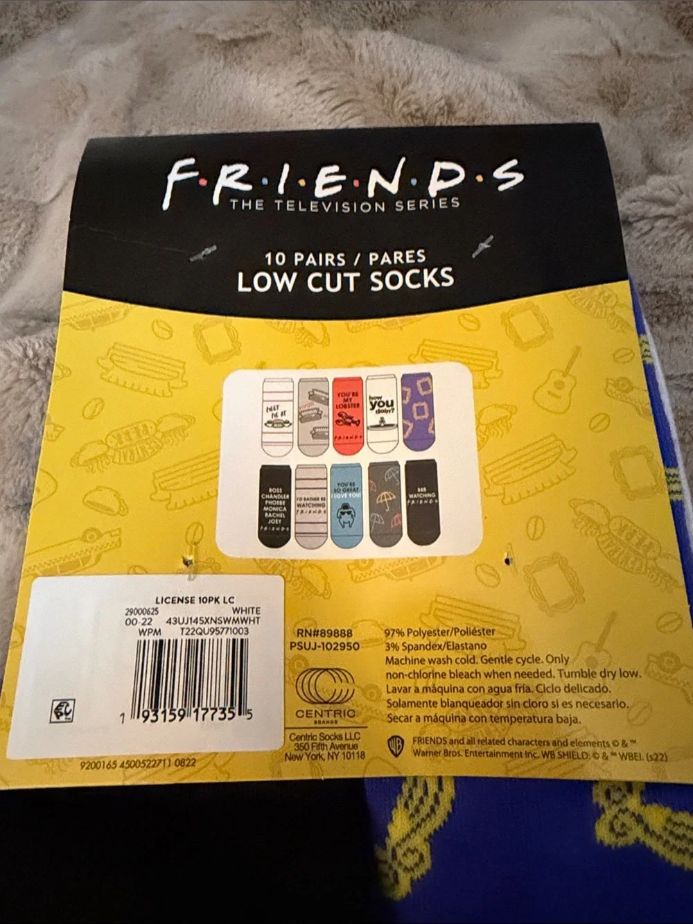 FRIENDS Low Cut Socks - White & Black (Character Names & Central Perk)